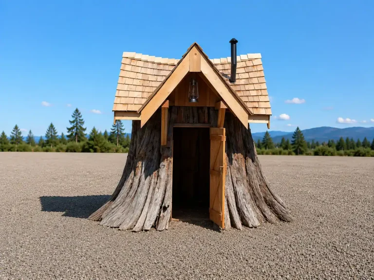 stump hut front door open